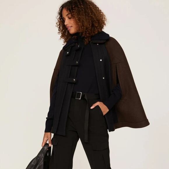 PLAN C Roll-neck Wool Cape Jacket In Brown Size 36 or US Size 0 - Picture 1 of 14